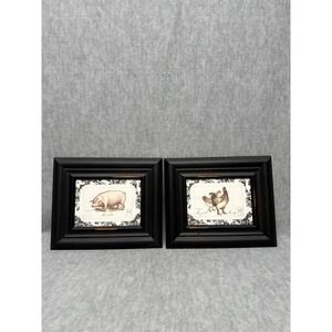Farmhouse Pig and Chicken Art Prints Set of2  Matted Black Frames‎ Danielson